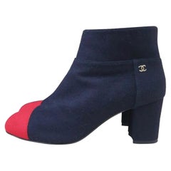 Chanel Black Red Toe Textile Ankle Boots