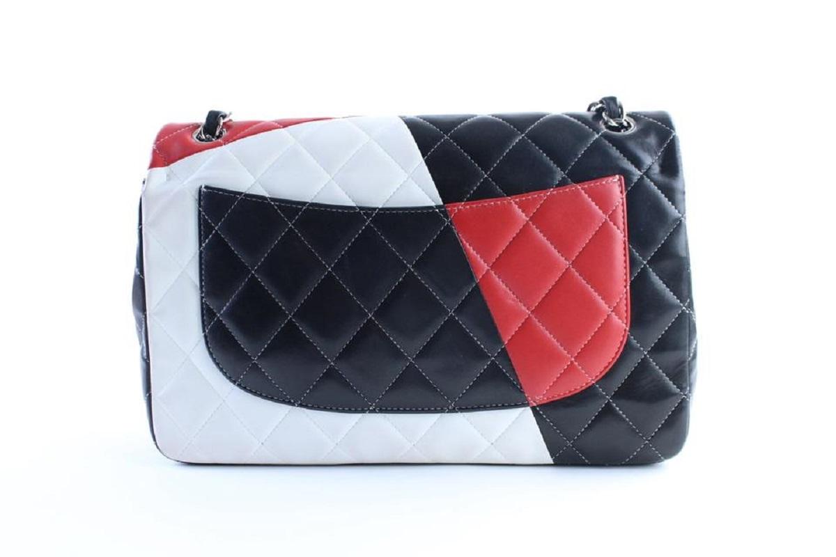 Chanel Black Red White Tricolor Jumbo Classic Chain Double Flap 12CC820  3