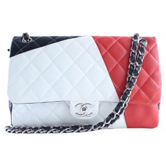 Vintage Chanel Black Red White Tricolor Jumbo Classic Chain Double Flap 12CC820 