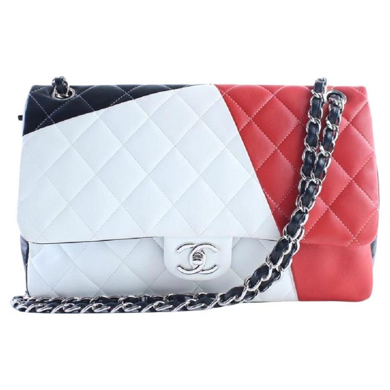 Chanel Black Red White Tricolor Jumbo Classic Chain Double Flap