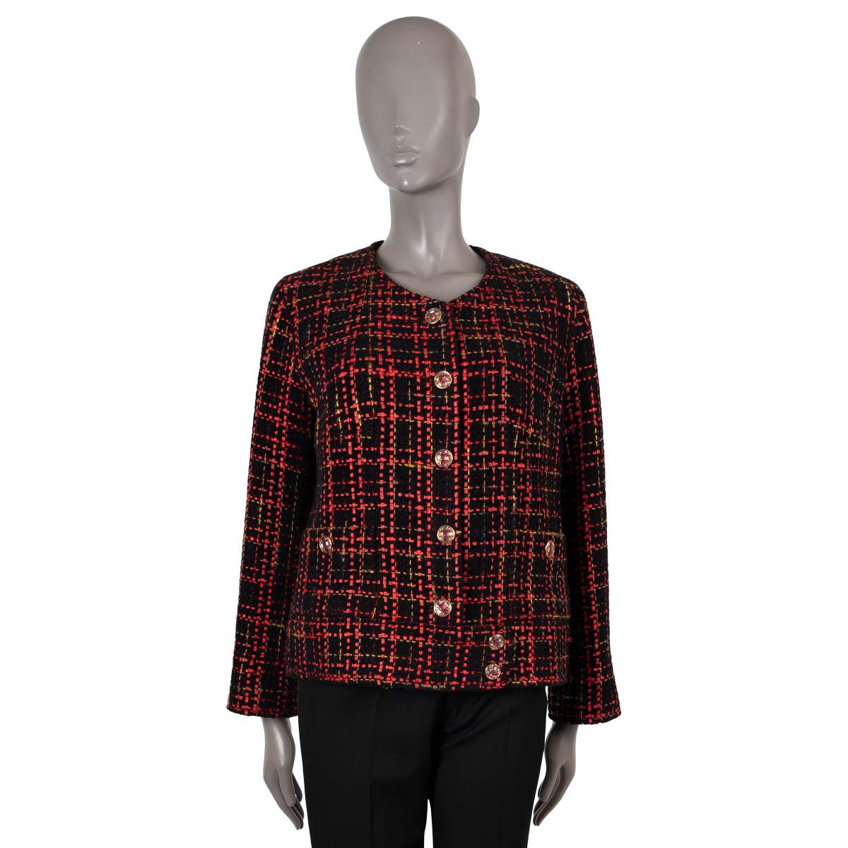 Women's CHANEL black red yellow cotton 2022 22A FLORENCE TWEED Jacket 44 fits M For Sale