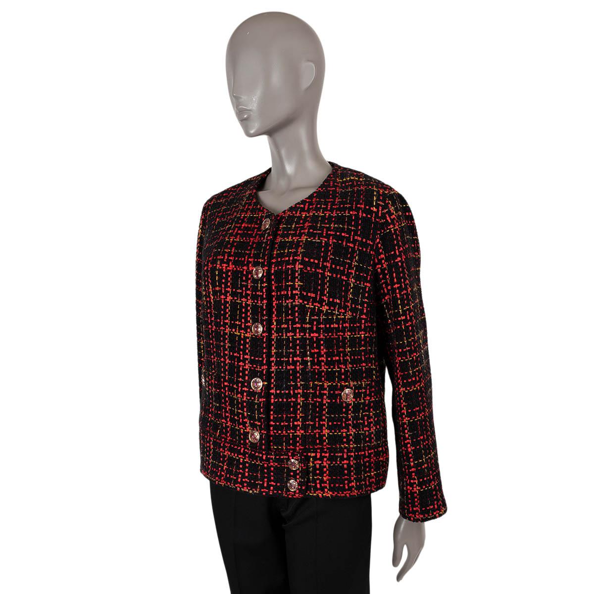 CHANEL black red yellow cotton 2022 22A FLORENCE TWEED Jacket 44 fits M For Sale 1
