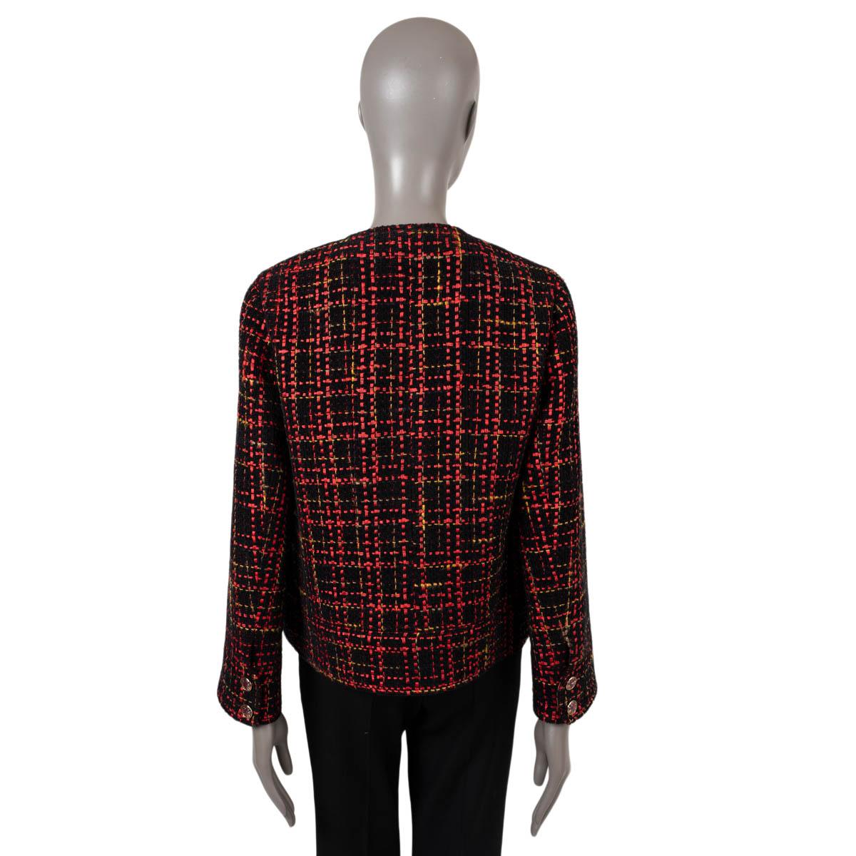 CHANEL black red yellow cotton 2022 22A FLORENCE TWEED Jacket 44 fits M For Sale 2