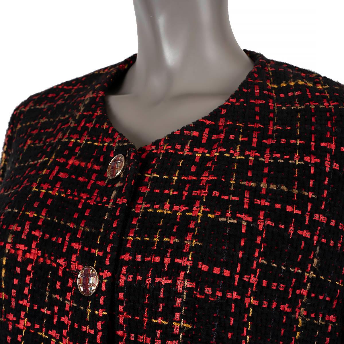 CHANEL black red yellow cotton 2022 22A FLORENCE TWEED Jacket 44 fits M For Sale 3