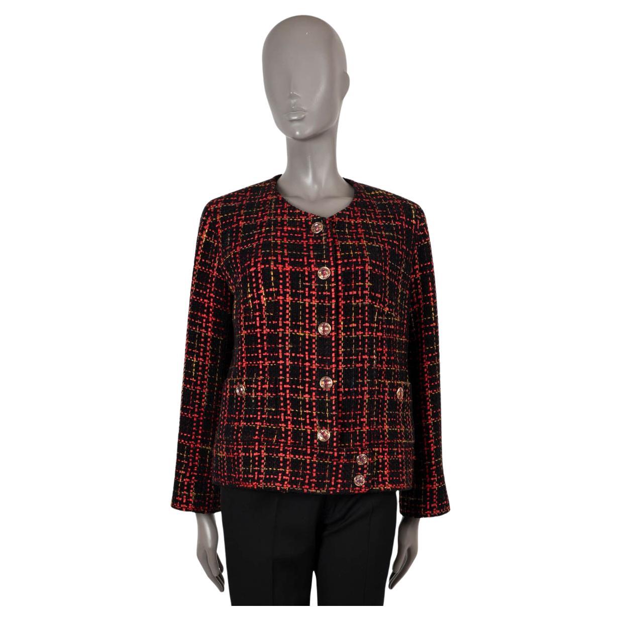 CHANEL black red yellow cotton 2022 22A FLORENCE TWEED Jacket 44 fits M For Sale