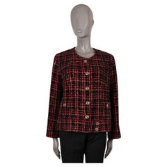 CHANEL black red yellow cotton 2022 22A FLORENCE TWEED Jacket 44 fits M