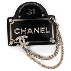 CHANEL black resin 22B RUE CAMBON STREET SIGN STRASS Brooch