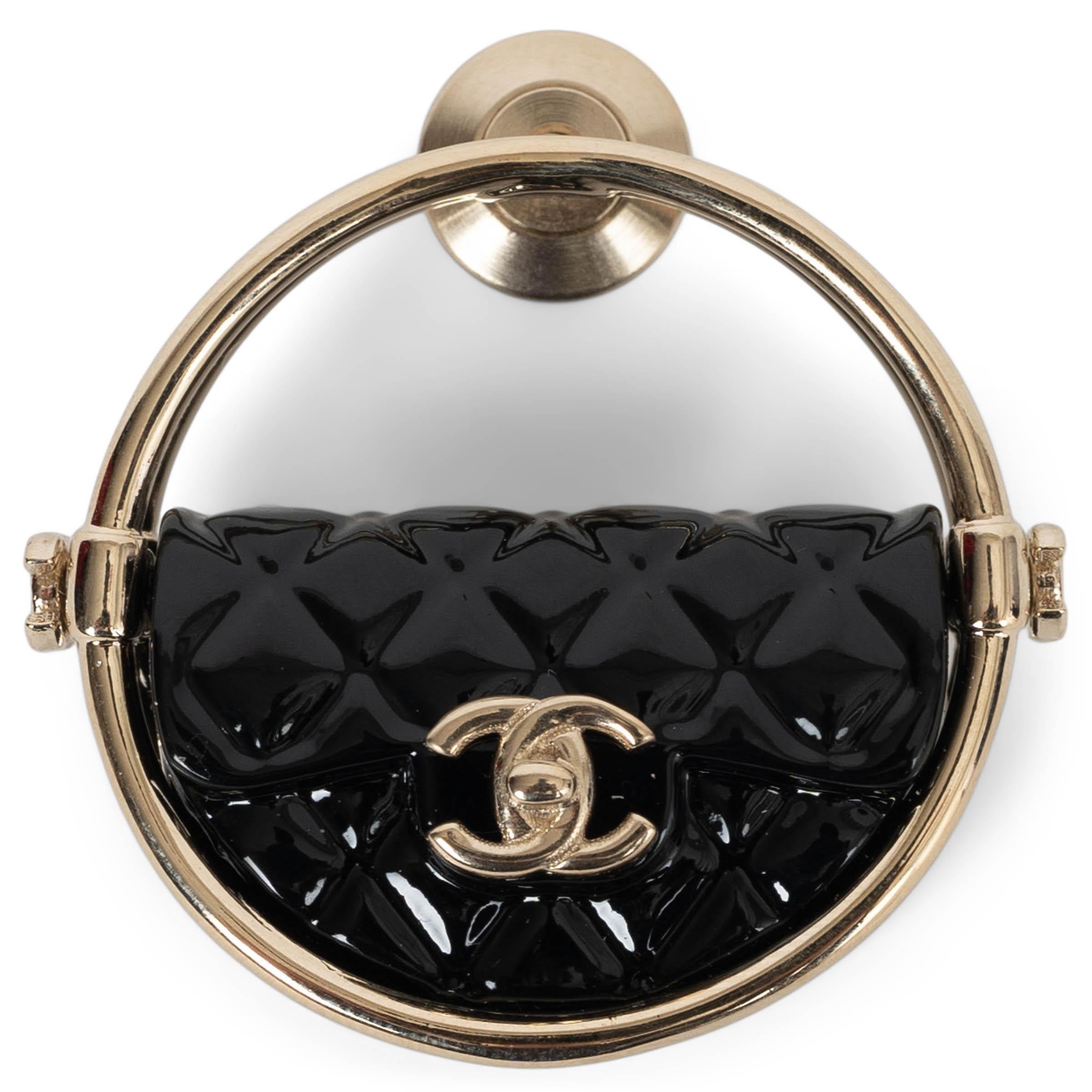 CHANEL black resin 23C MONTE CARLO HOOLA BAG Brooch