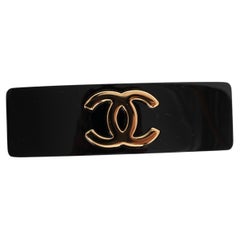 CHANEL black resin 24B CC BARRETTE Hair Clip