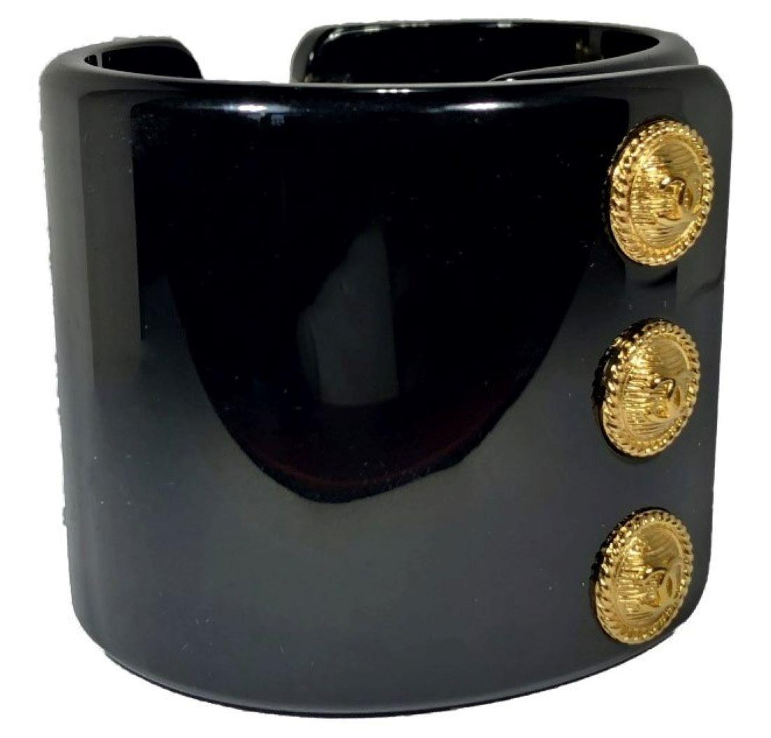 Chanel Black Resin 3 Button Cuff Bracelet 2018 Fall Collection For Sale 2