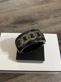 Chanel Black Resin Bangle Crystal CC Accents