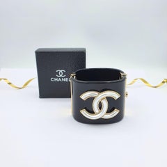 Chanel Black Resin CC Logo Cuff Bracelet