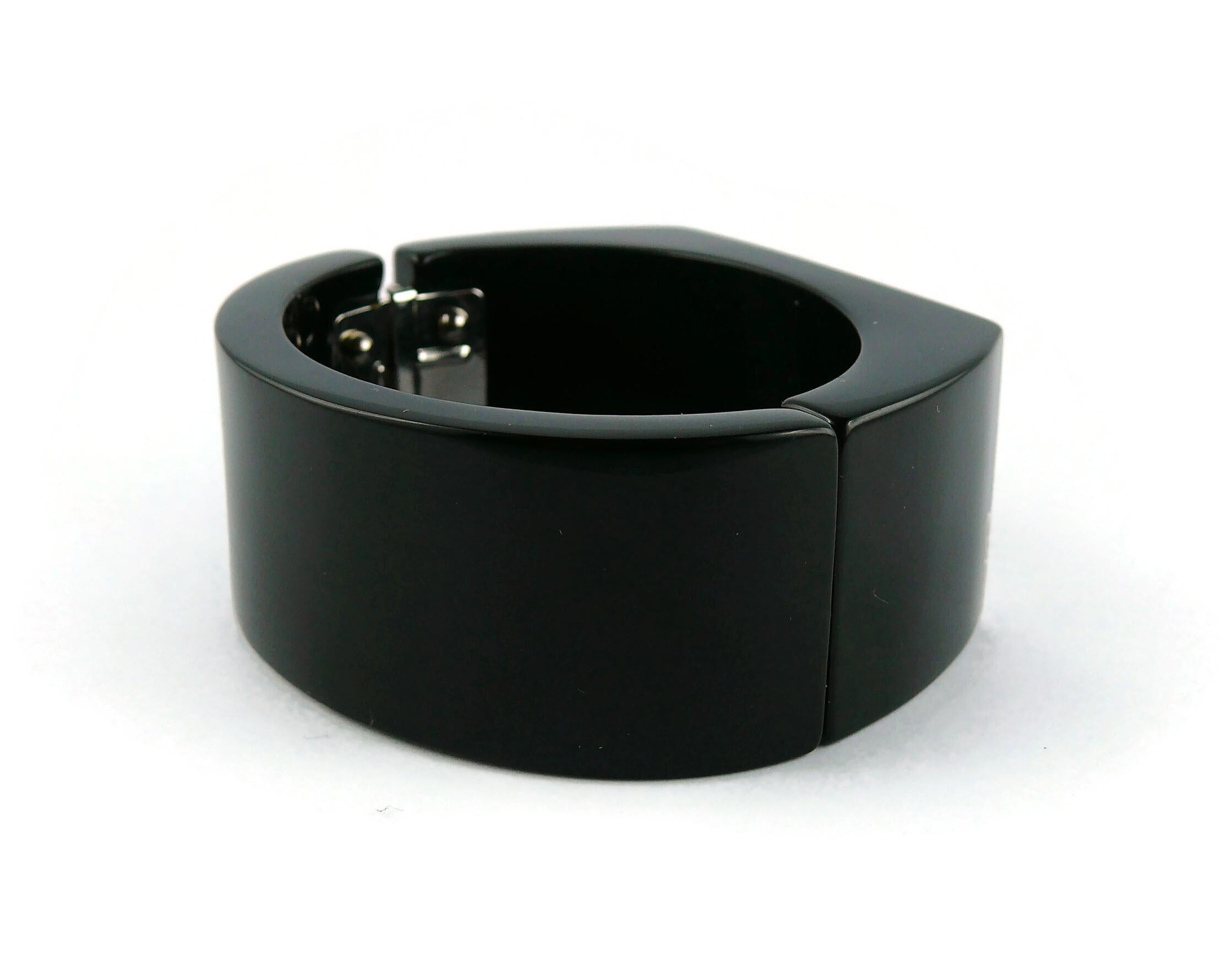 Chanel Black Resin Crystal Inlaid Clamper Cuff Bracelet For Sale 8