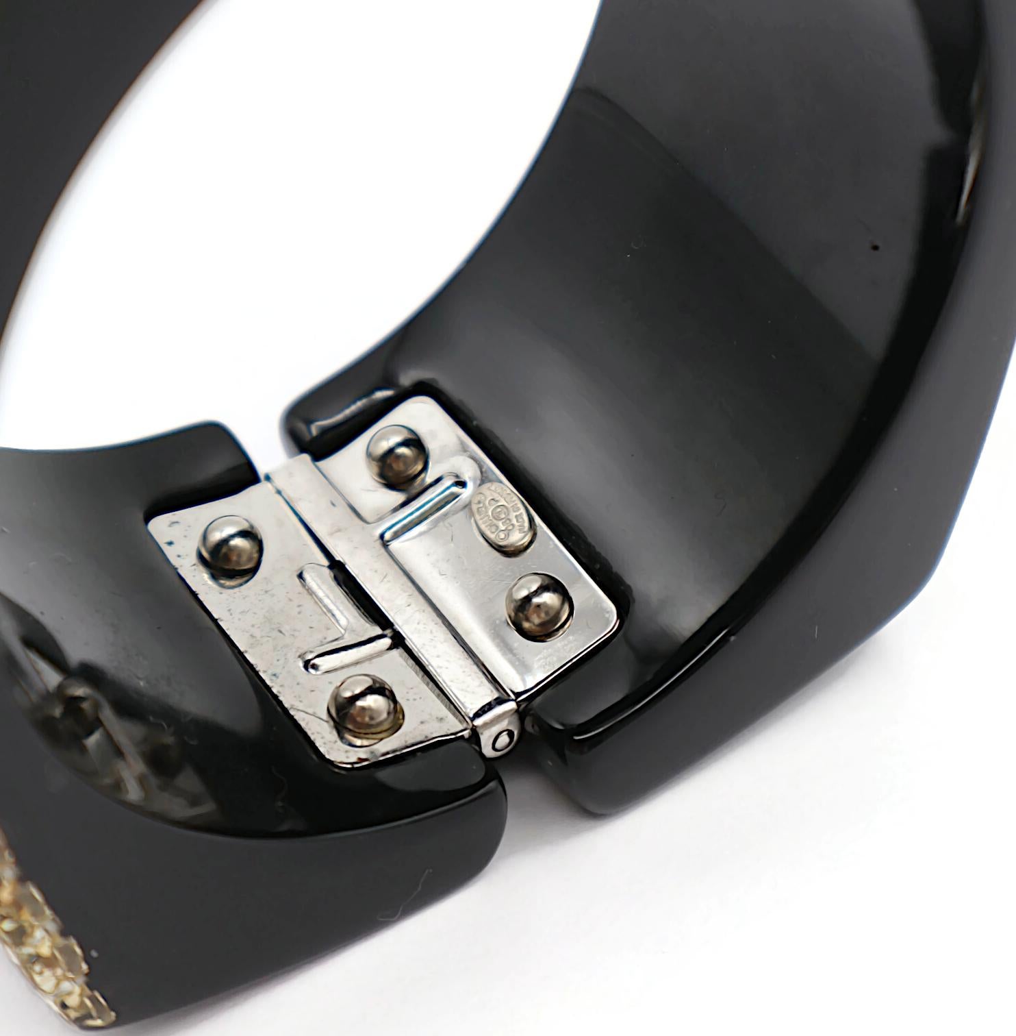 CHANEL Black Resin Crystal Inlaid Clamper Cuff Bracelet For Sale 9