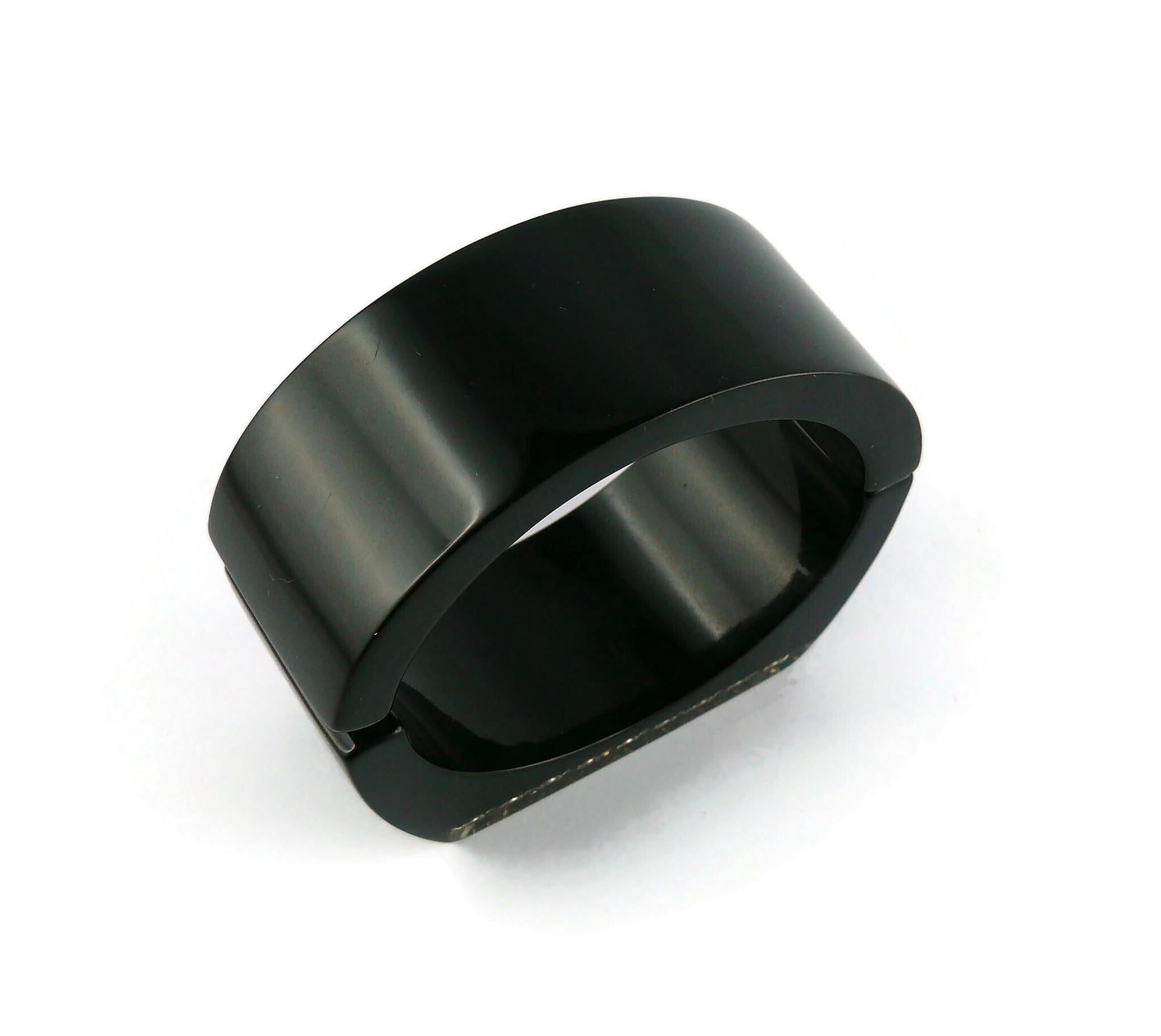 Chanel Black Resin Crystal Inlaid Clamper Cuff Bracelet For Sale 9