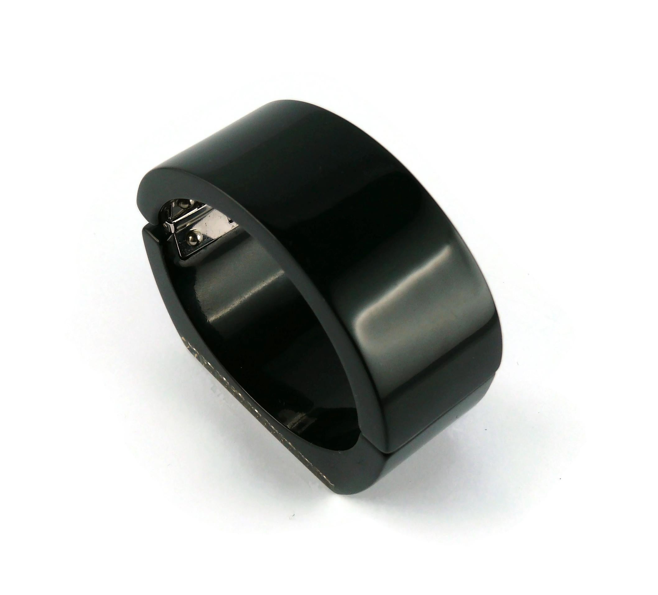 Chanel Black Resin Crystal Inlaid Clamper Cuff Bracelet For Sale 10