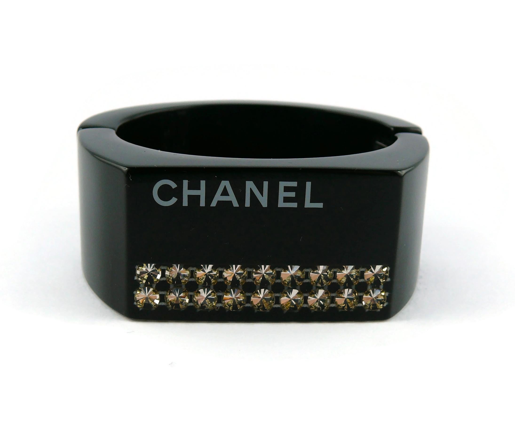 Chanel Black Resin Crystal Inlaid Clamper Cuff Bracelet In Good Condition For Sale In Nice, FR