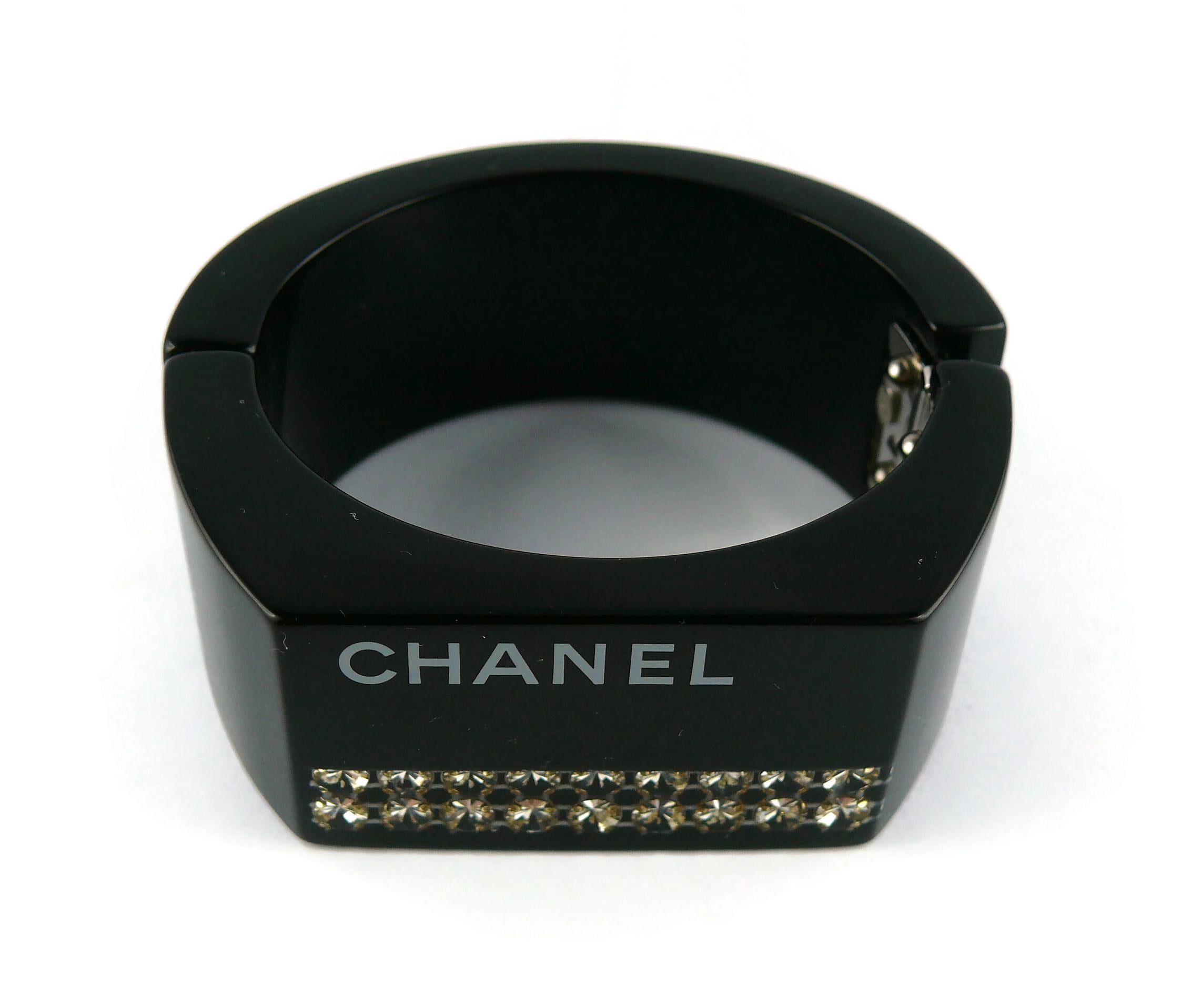 Women's Chanel Black Resin Crystal Inlaid Clamper Cuff Bracelet For Sale