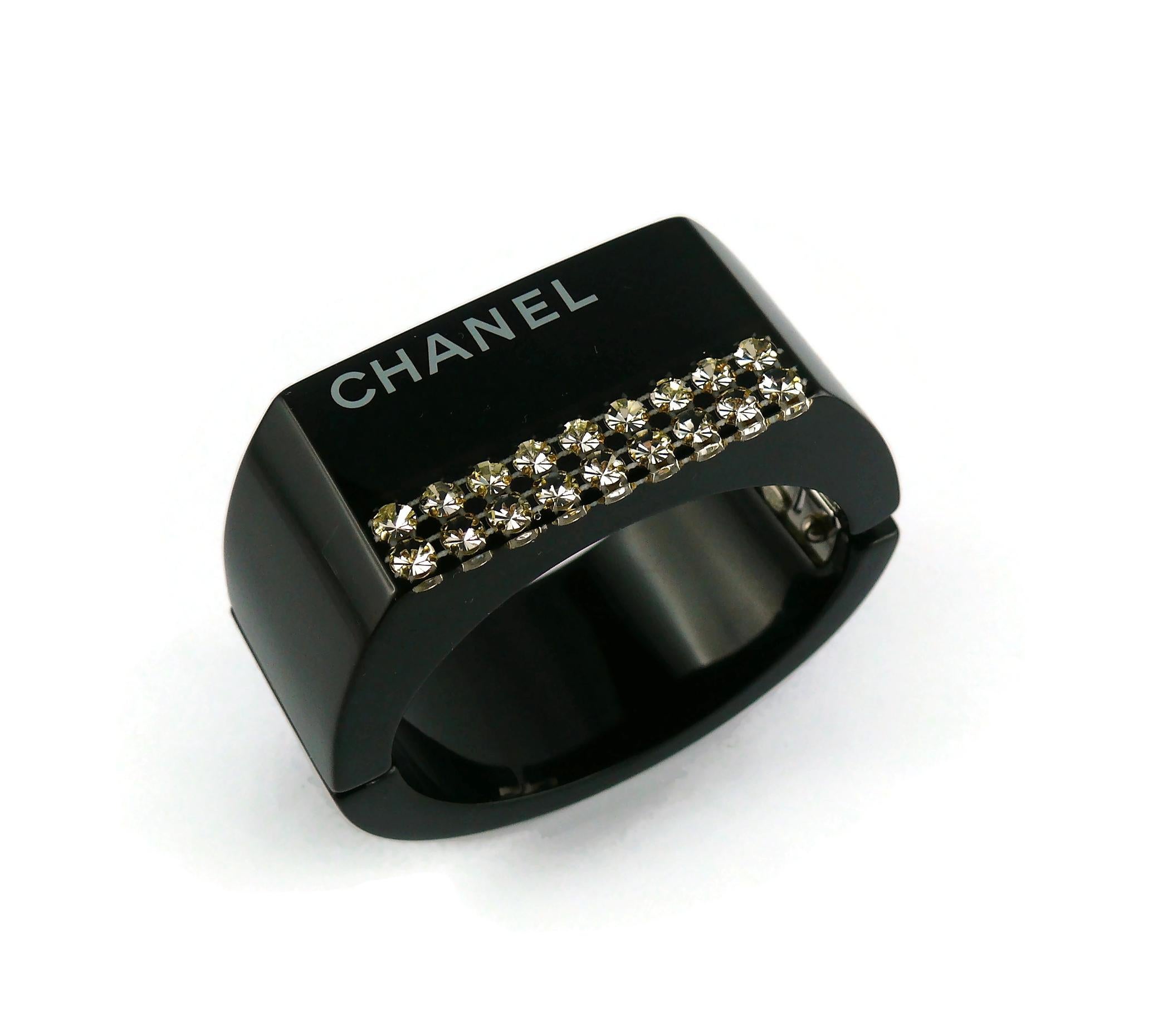 Chanel Black Resin Crystal Inlaid Clamper Cuff Bracelet For Sale 1