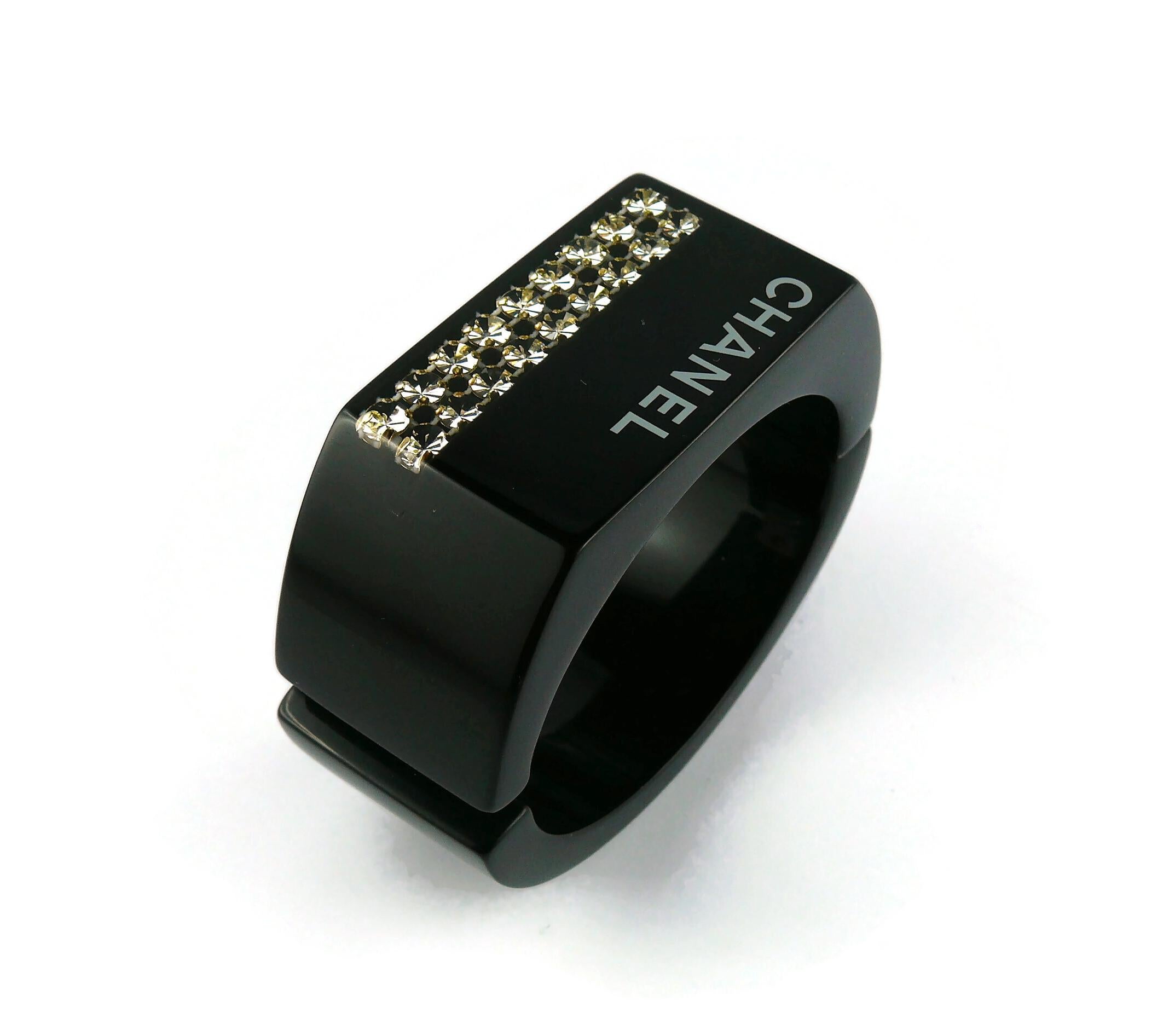 Chanel Black Resin Crystal Inlaid Clamper Cuff Bracelet For Sale 3