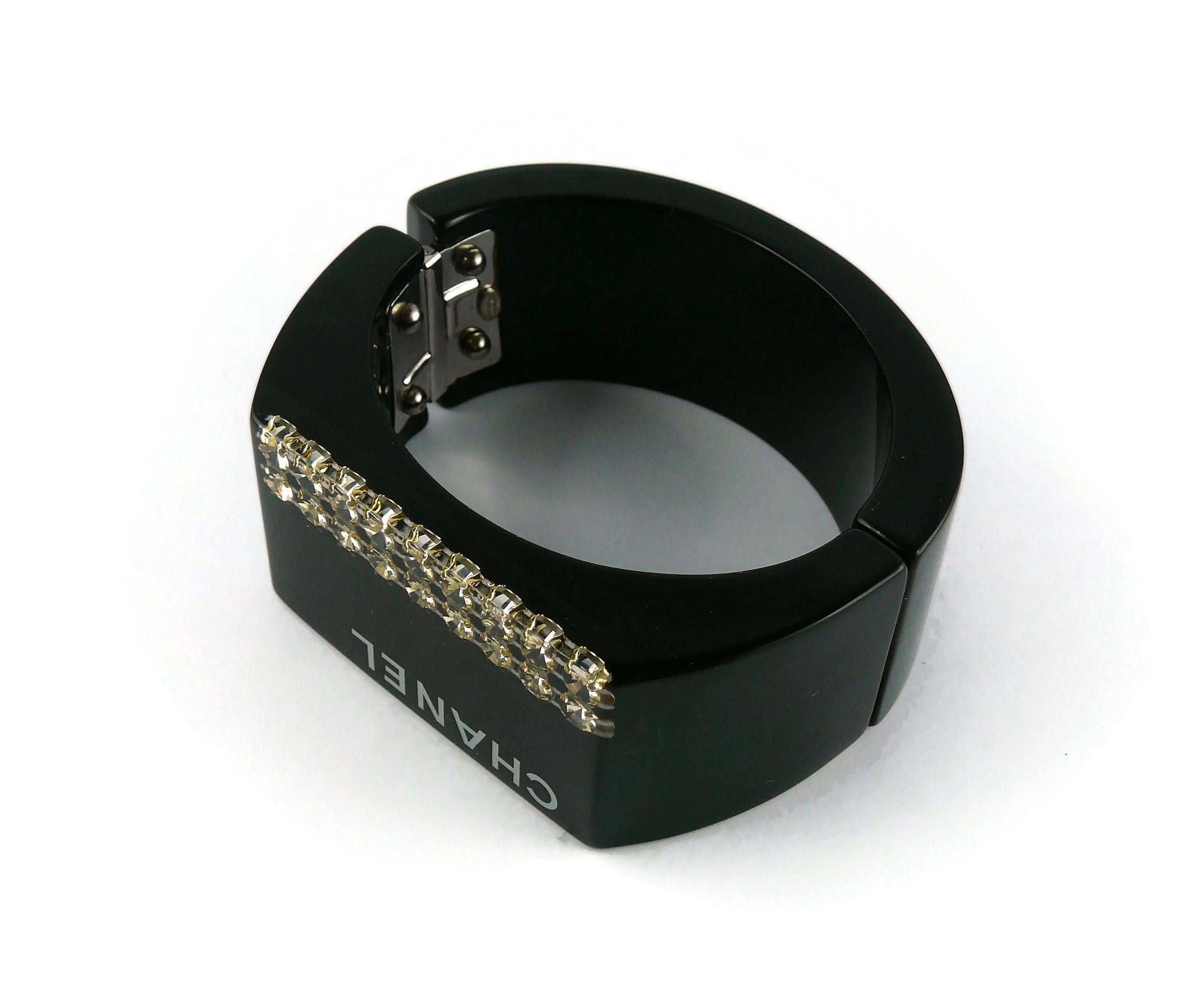 Chanel Black Resin Crystal Inlaid Clamper Cuff Bracelet For Sale 5