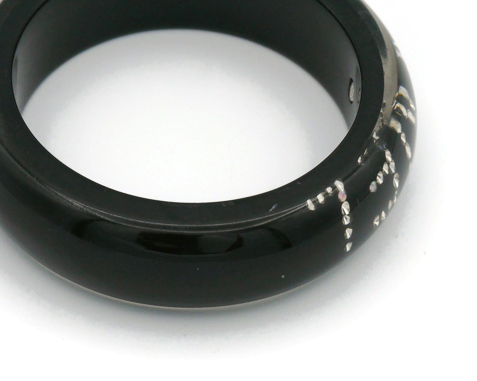 CHANEL Black Resin Crystal Logo Inlaid Wide Bangle Bracelet Fall 2003 For Sale 7