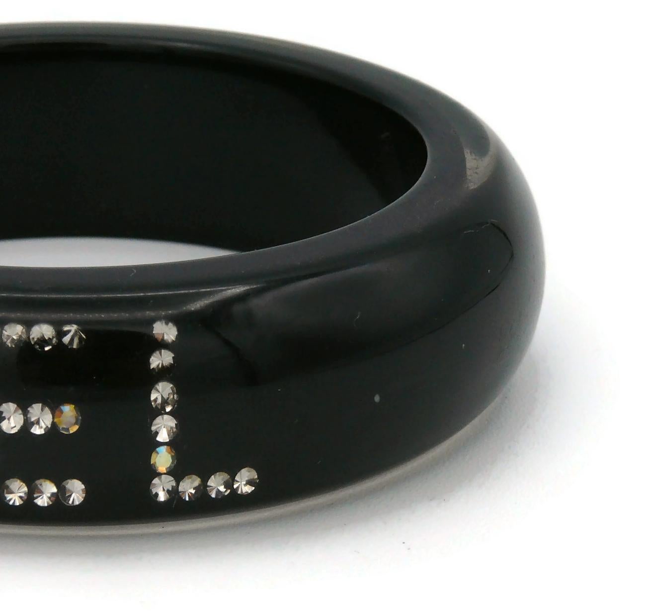 CHANEL Black Resin Crystal Logo Inlaid Wide Bangle Bracelet Fall 2003 For Sale 9