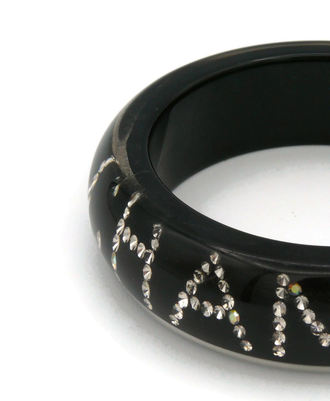 CHANEL Black Resin Crystal Logo Inlaid Wide Bangle Bracelet Fall 2003 For Sale 10