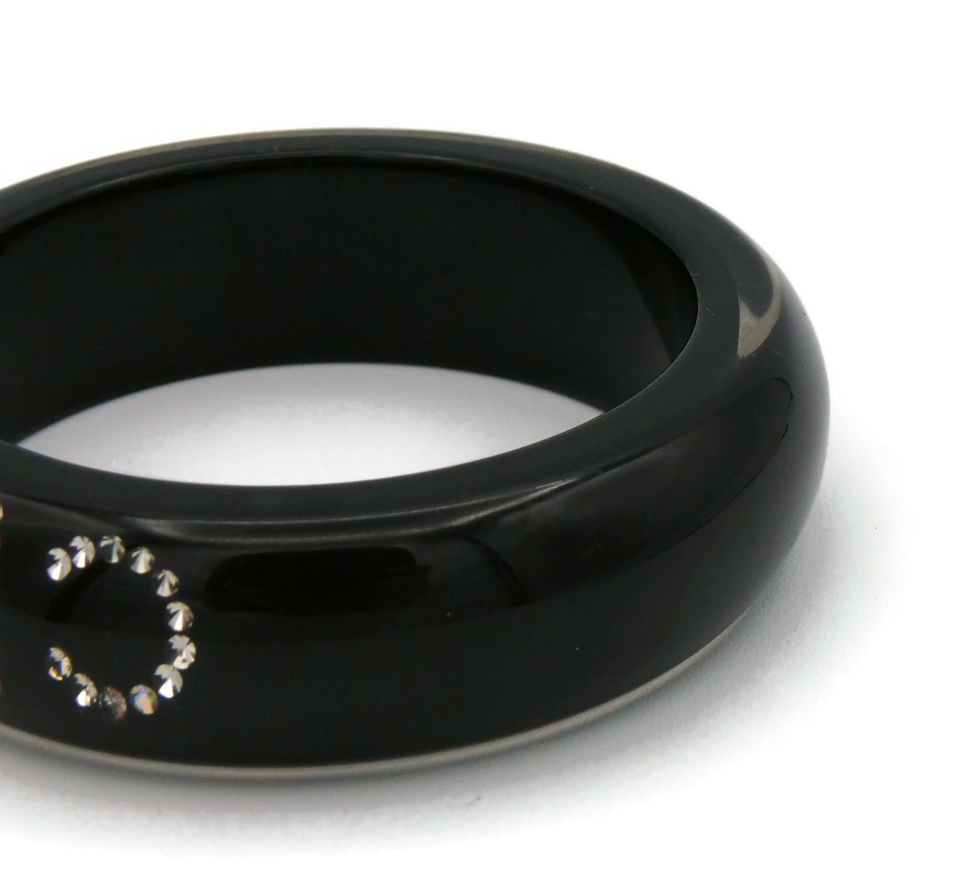 CHANEL Black Resin Crystal Logo Inlaid Wide Bangle Bracelet Fall 2003 For Sale 13