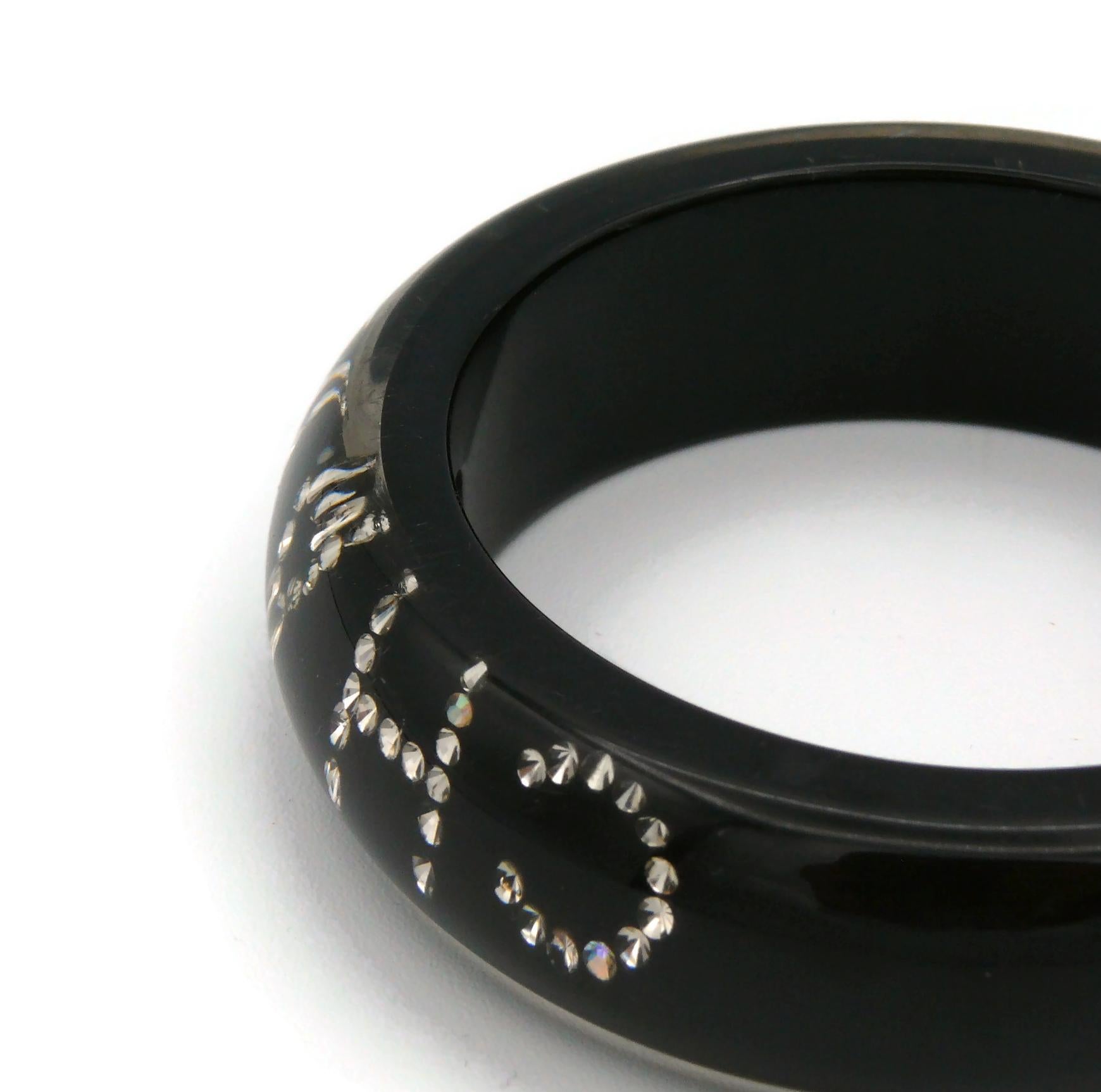 CHANEL Black Resin Crystal Logo Inlaid Wide Bangle Bracelet Fall 2003 For Sale 14