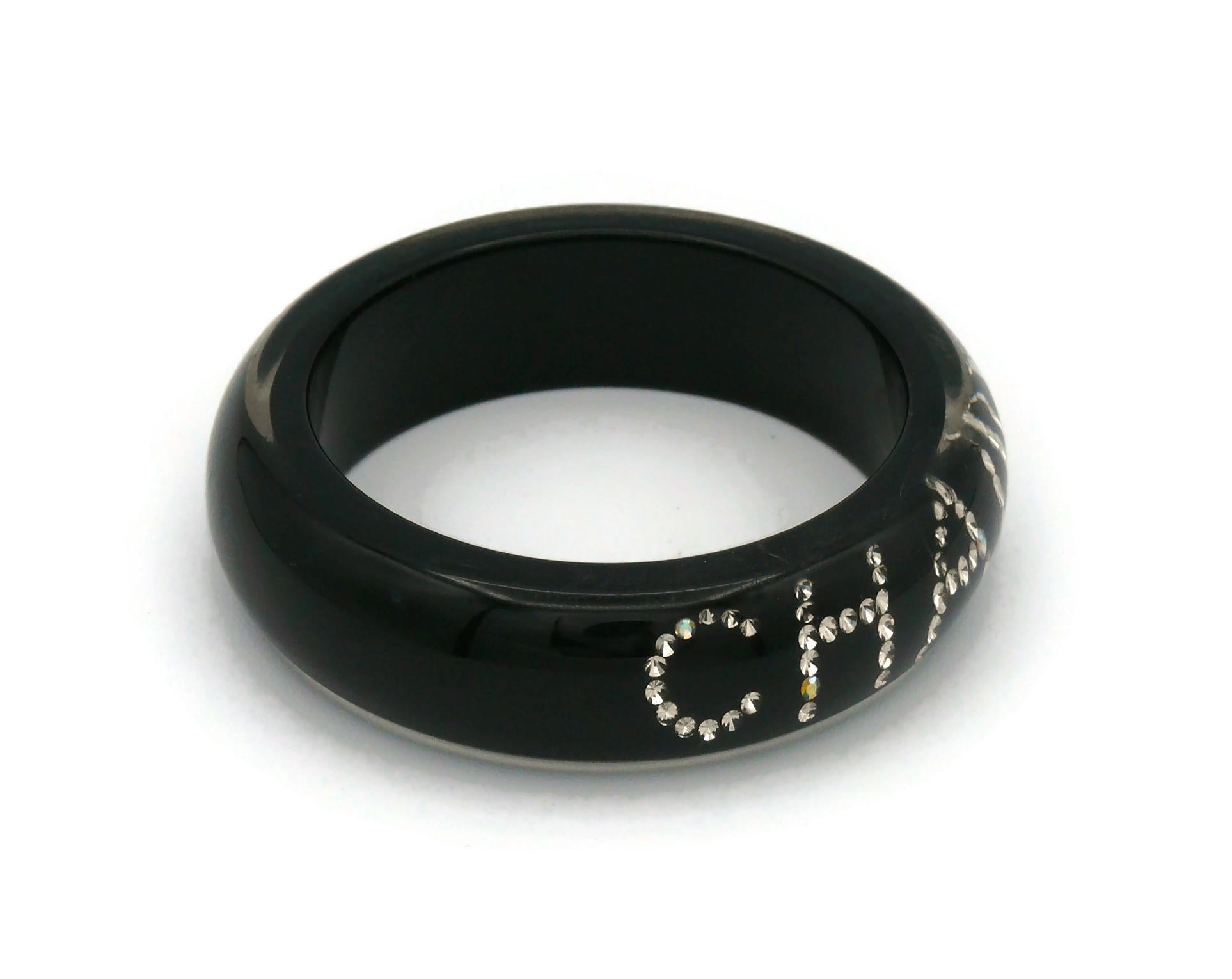 CHANEL Black Resin Crystal Logo Inlaid Wide Bangle Bracelet Fall 2003 In Good Condition For Sale In Nice, FR
