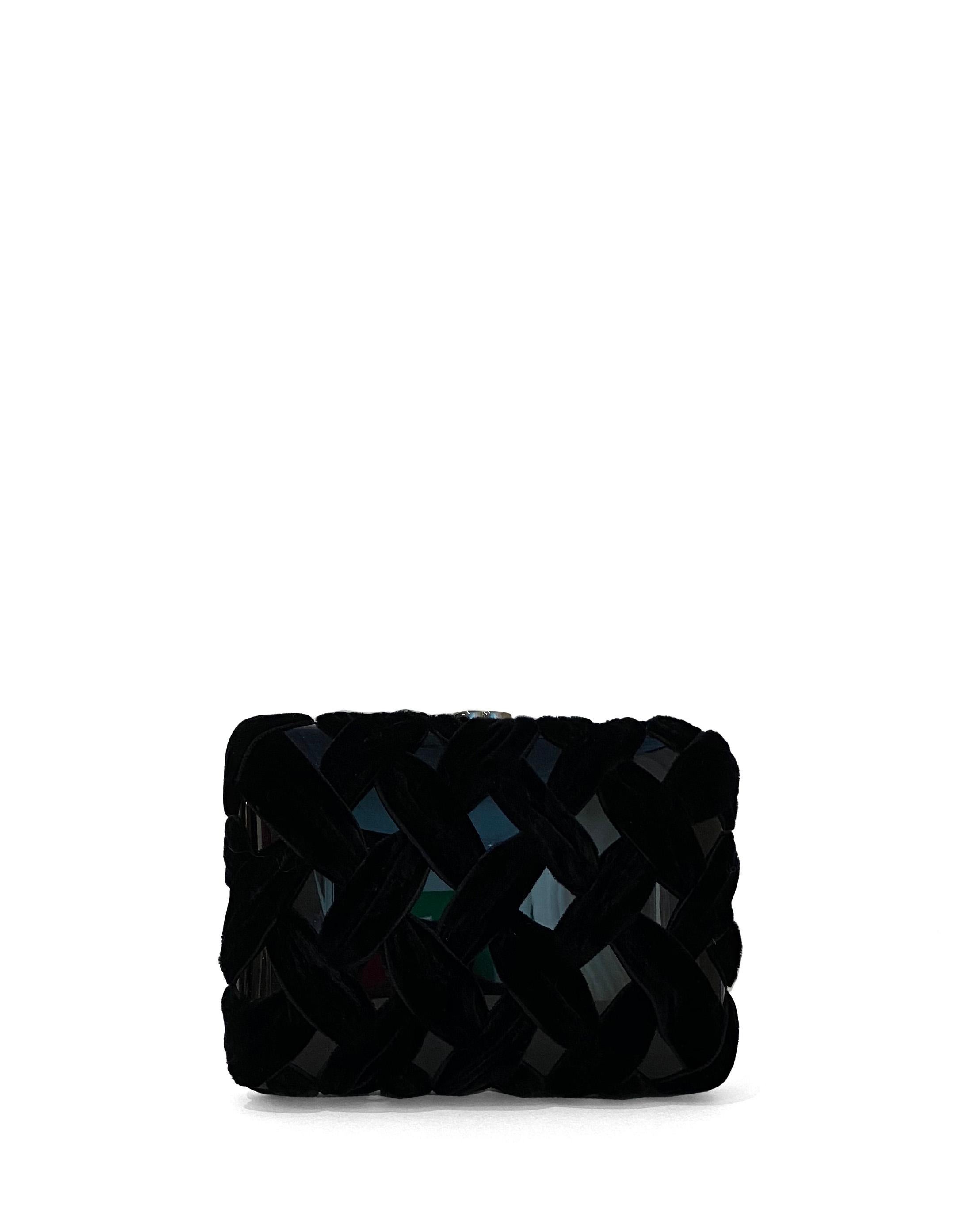 Chanel Black Resin Evening Clutch/Crossbody Bag w. Velvet Quilting rt. $2, 795 In Excellent Condition In New York, NY