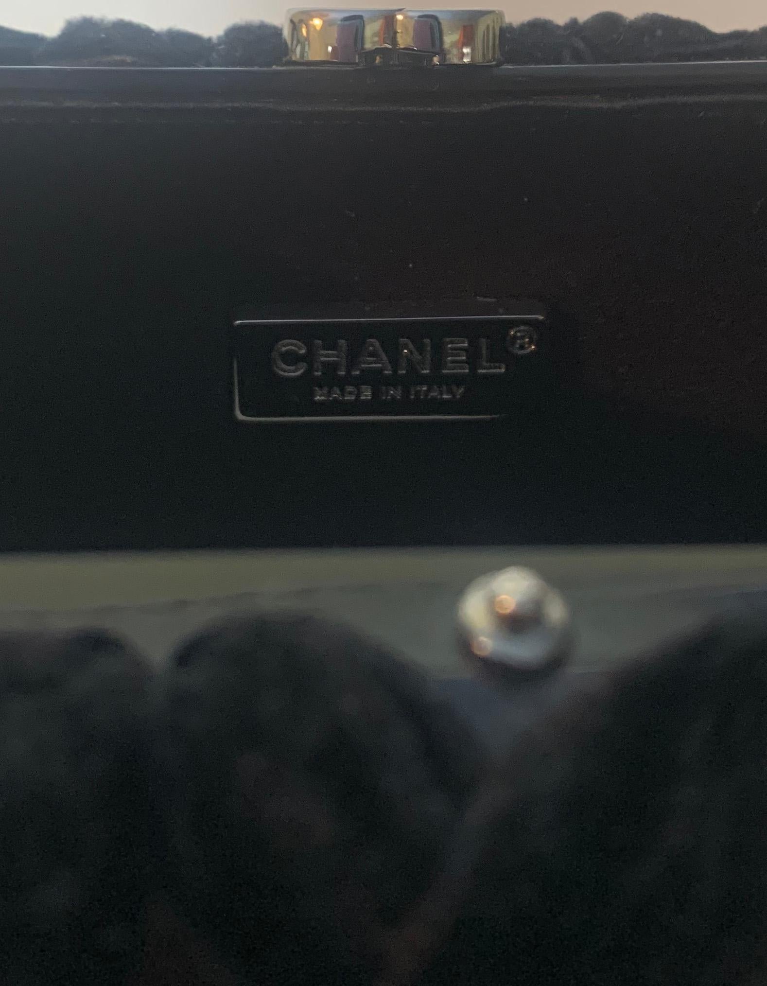 Chanel Black Resin Evening Clutch/Crossbody Bag w. Velvet Quilting rt. $2, 795 4