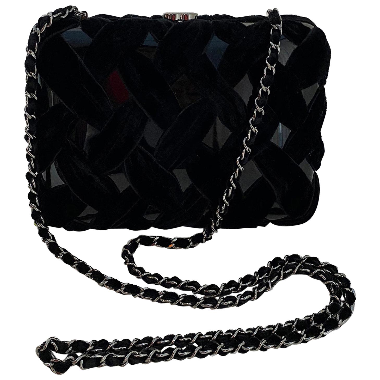 Chanel Black Resin Evening Clutch/Crossbody Bag w. Velvet Quilting rt. $2, 795
