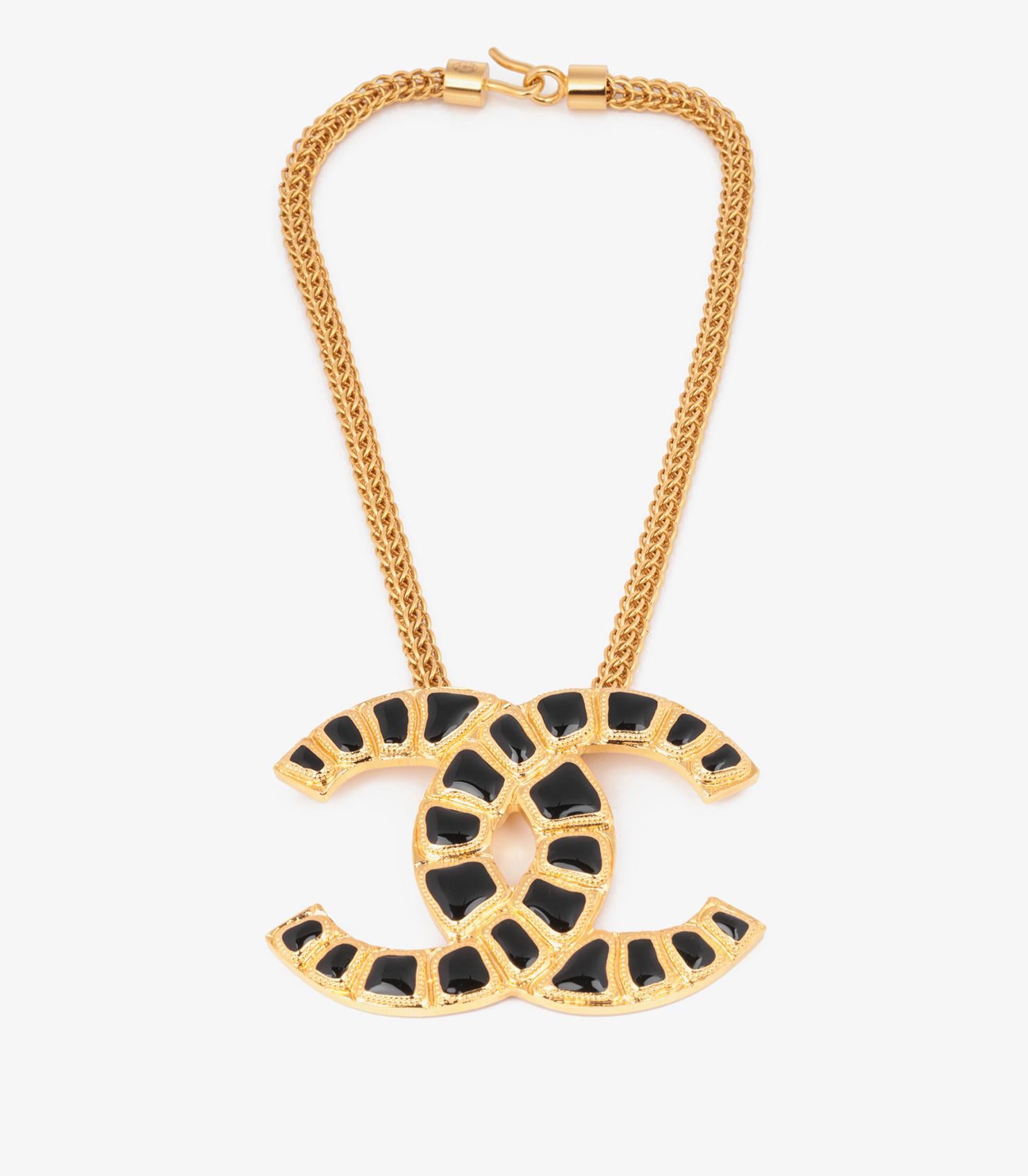 Chanel Black Resin Gold Tone Egyptian CC Necklace In Excellent Condition For Sale In Bishop's Stortford, Hertfordshire