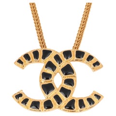 Used Chanel Black Resin Gold Tone Egyptian CC Necklace