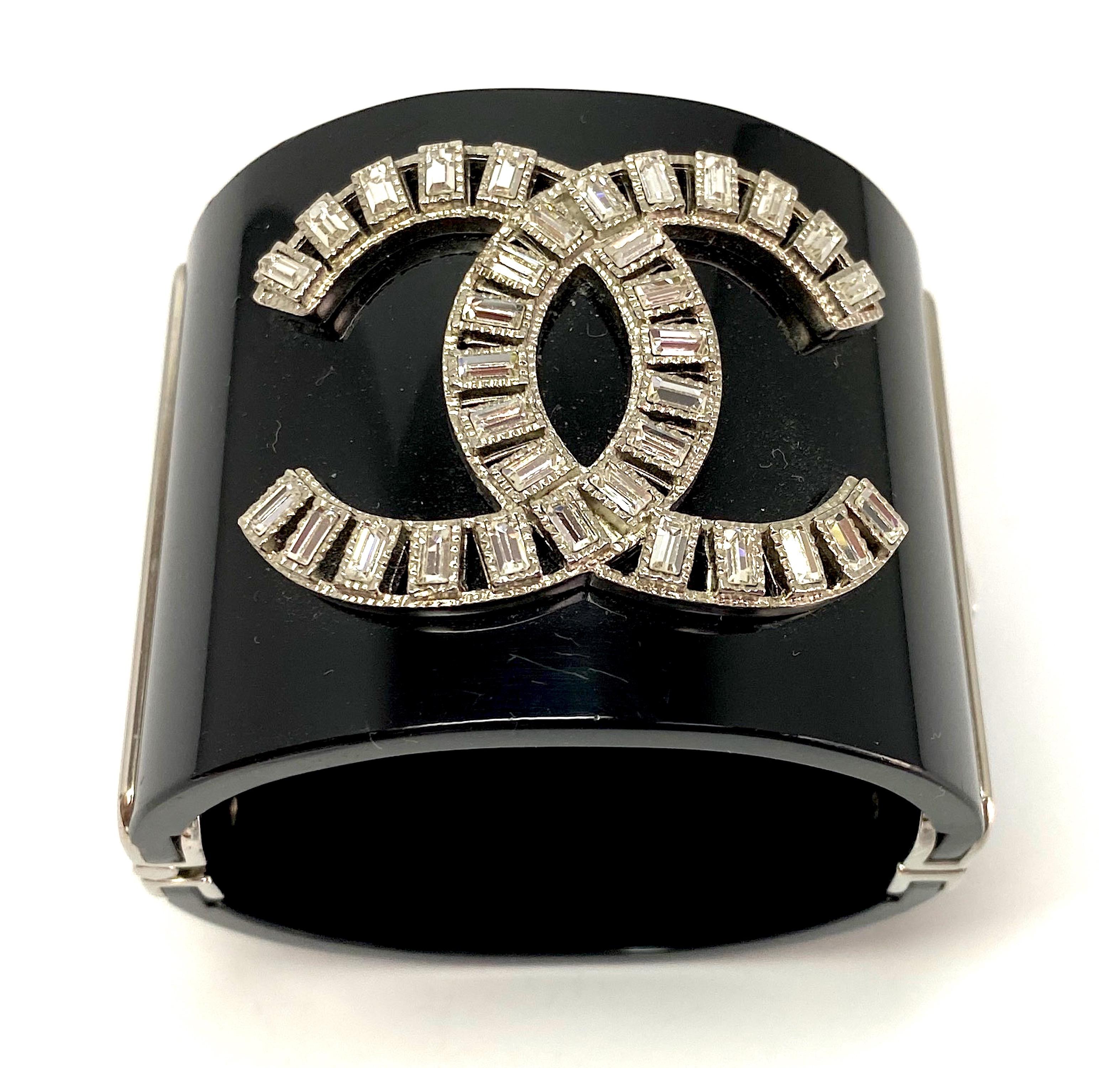 Baguette Cut Chanel Black Resin with Rhinestone Logo Cuff, Spring 2009 Collection