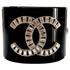 Chanel Black Resin with Rhinestone Logo Cuff, Spring 2009 Collection