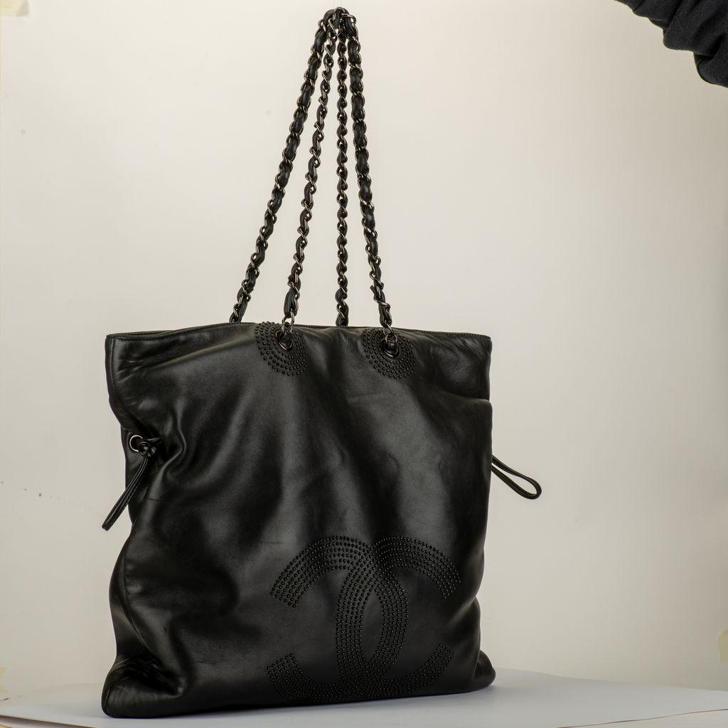 Chanel Black Rhinestone Bon Bon Tote In Excellent Condition For Sale In West Hollywood, CA