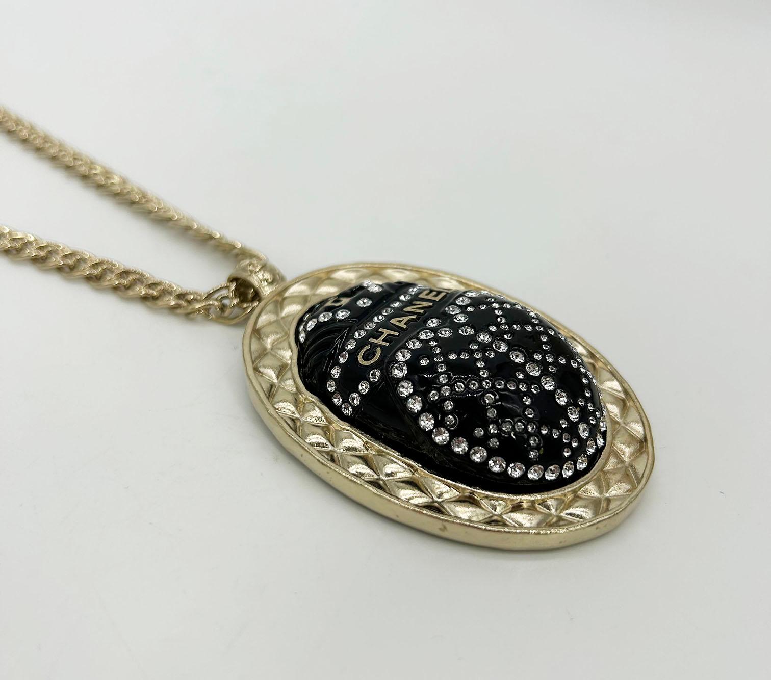 Chanel Black Rhinestone Egyptian Scarab Necklace  For Sale 5