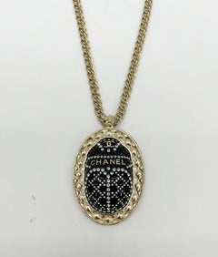 Chanel Black Rhinestone Egyptian Scarab Necklace