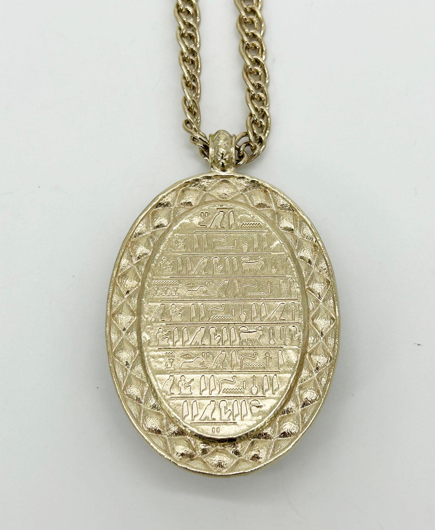 Chanel Black Rhinestone Egyptian Scarab Necklace For Sale 1