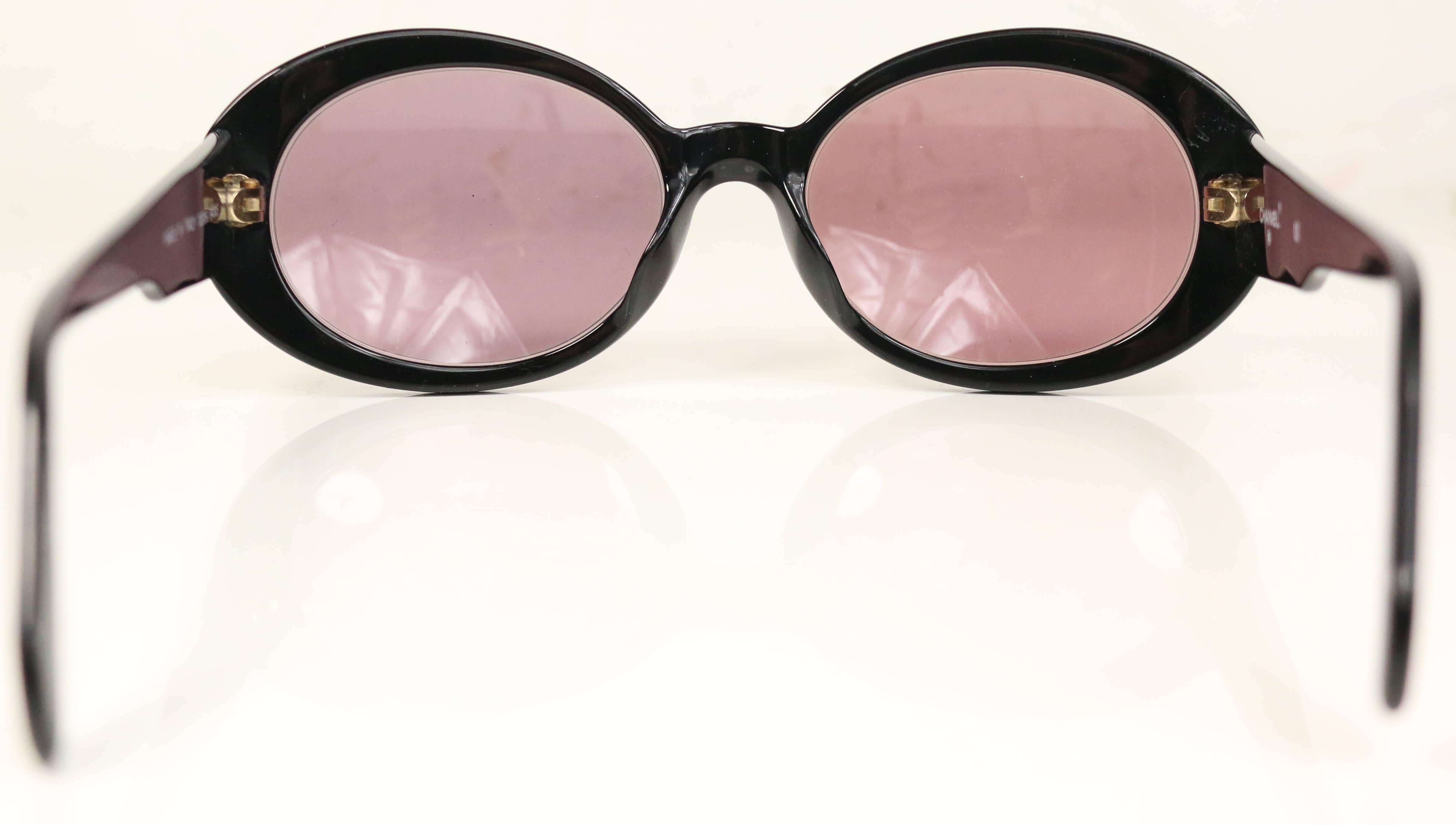 Brown Chanel Black Rhinestones Oval Frames Sunglasses
