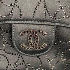 CHANEL Black Rhinestones Silk Evening Chain Handbag