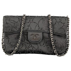 CHANEL Black Rhinestones Silk Evening Chain Handbag