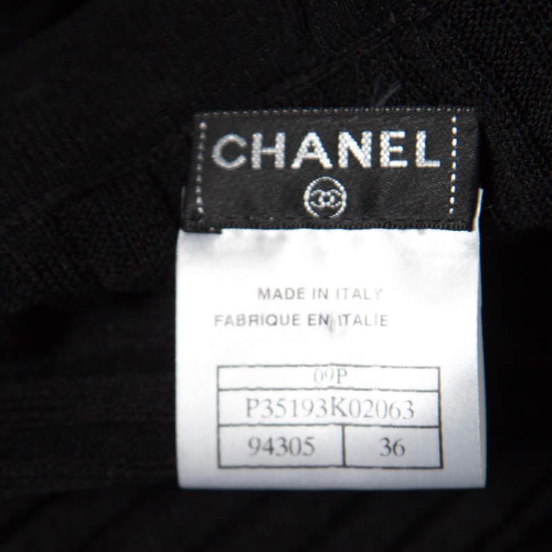 Chanel Schwarzer Rippenstrick Rüschenbesatz Lange Strickjacke S im Angebot 1