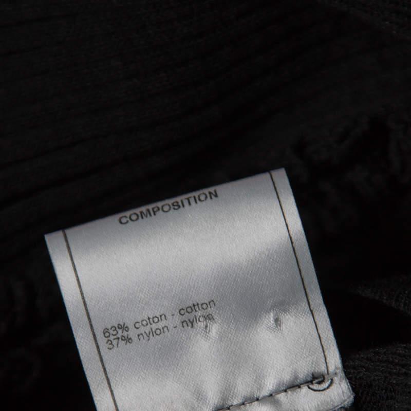 Chanel Black Rib Knit Ruffle Trim Long Cardigan S For Sale 2
