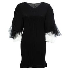 Chanel Black Rib Knit & Tulle Inset Detailed Dress L