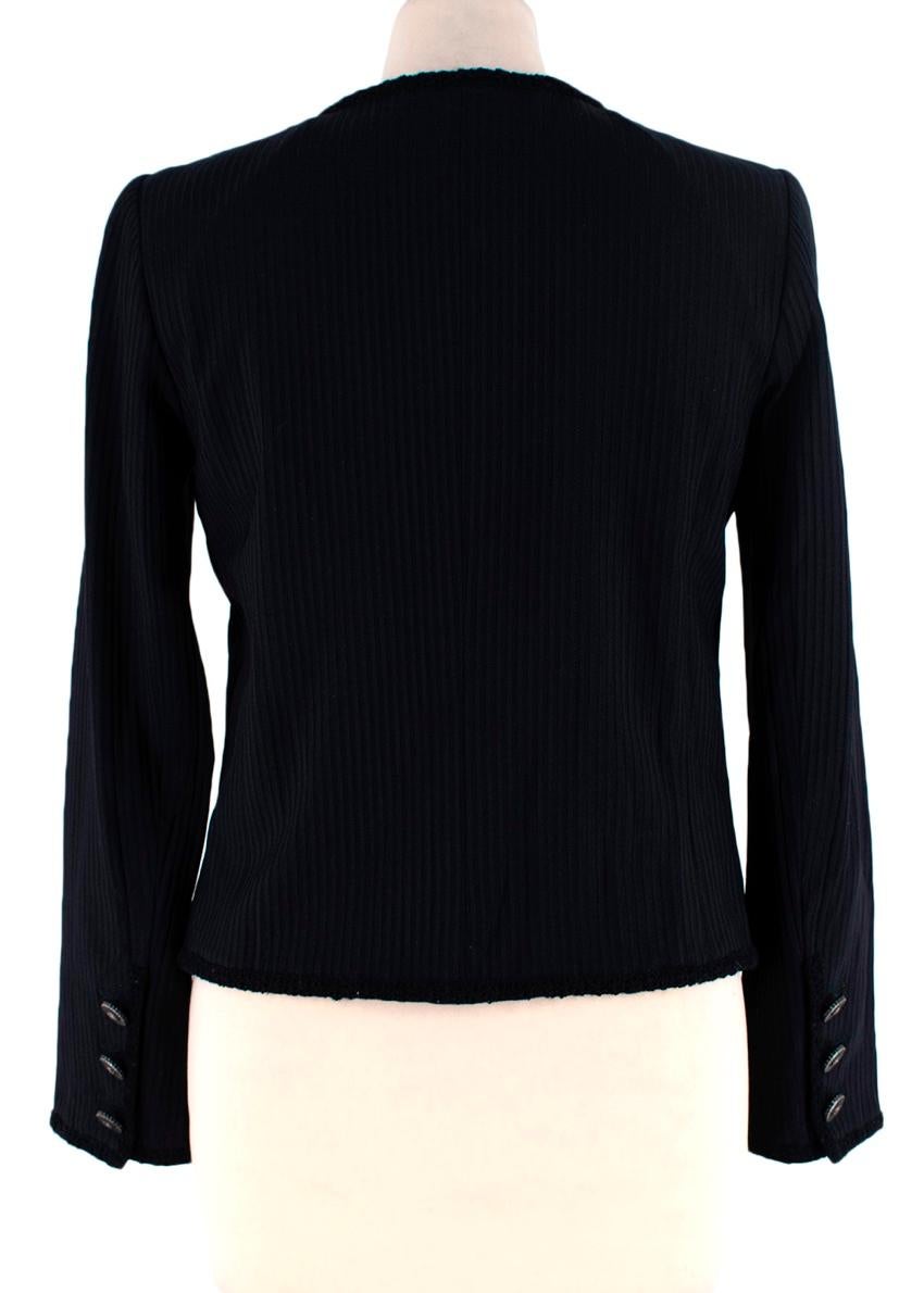 Chanel Black Ribbed Collarless Jacket In Excellent Condition For Sale In London, GB