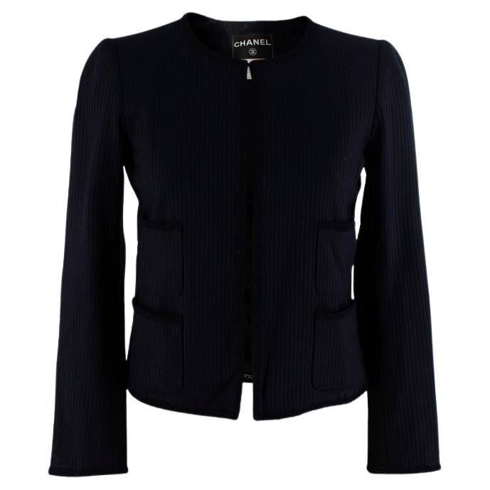 Chanel Black Ribbed Collarless Jacket For Sale